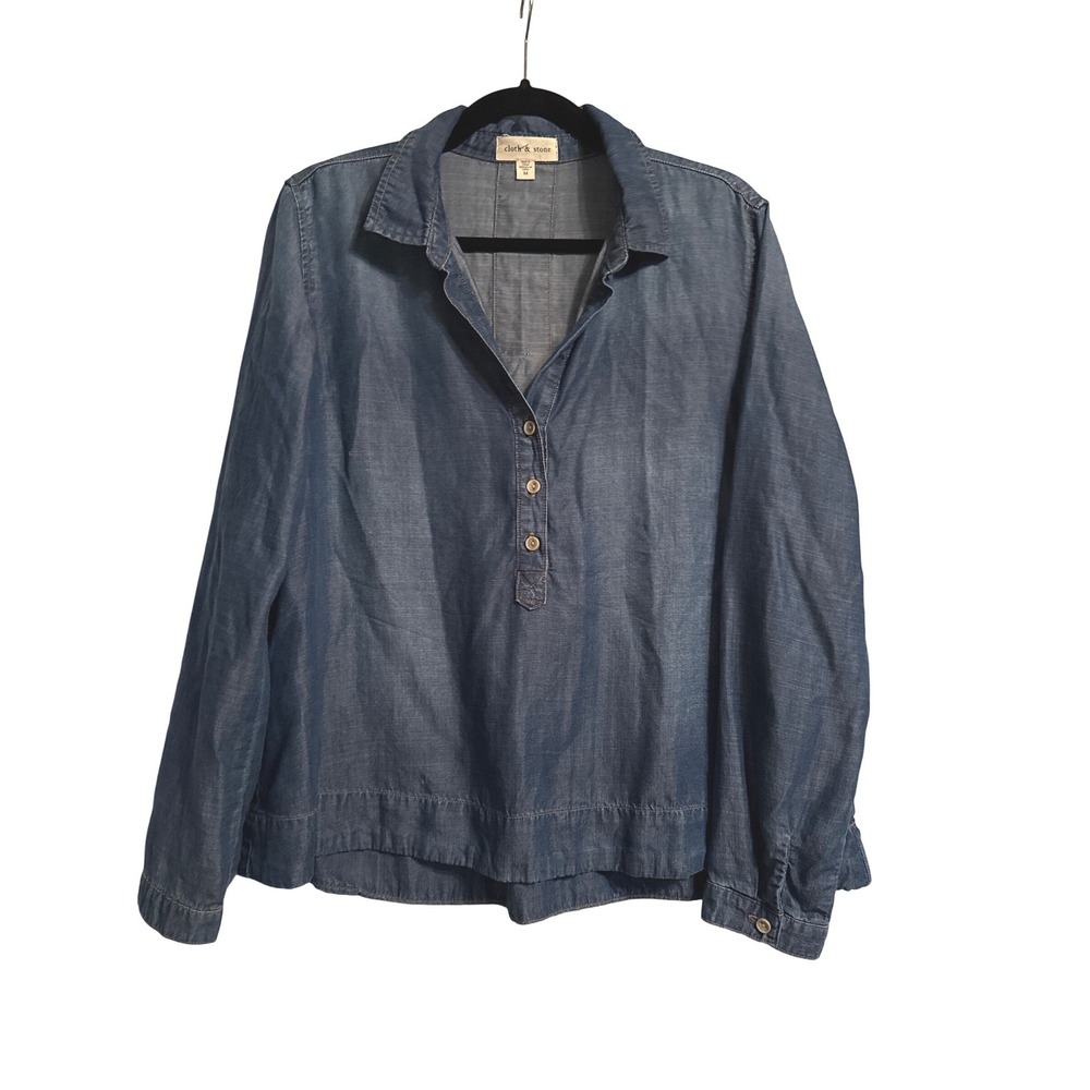 Boho Flowy Peasant Style‎ Cloth & Stone Denim Chambray Pullover Shirt Medium